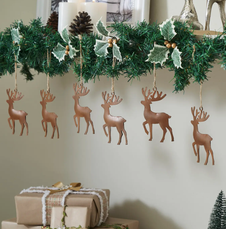 Rust Reindeer Metal Ornament Set of 6, garland, christmas decor, holiday decor