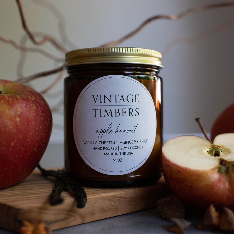 Vintage Timbers Apple Harvest Soy Coconut Candle for cozy winter home. Home Decor
