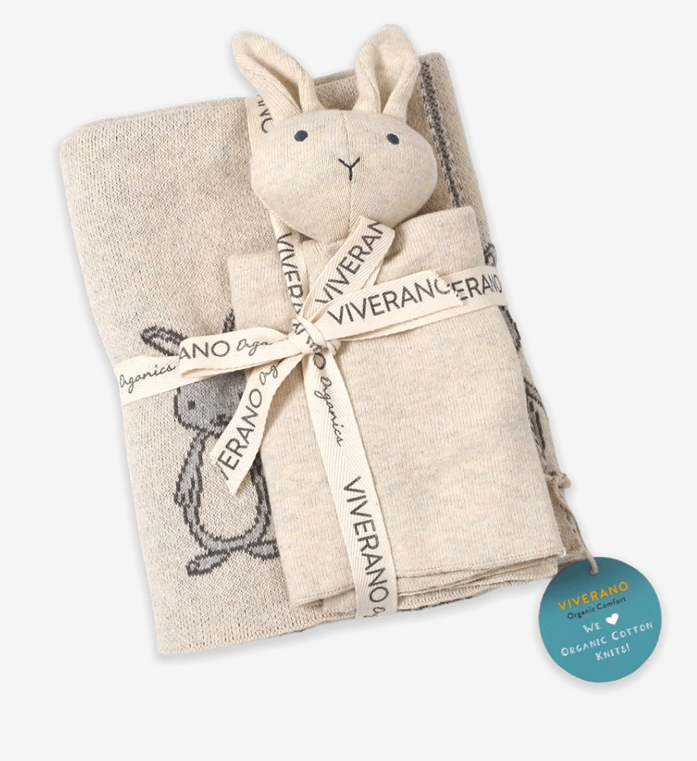 Bunny Mommy & Me - Jacquard Knit Baby Blanket & Lovey Gift SET (Organic) Viverano Organics