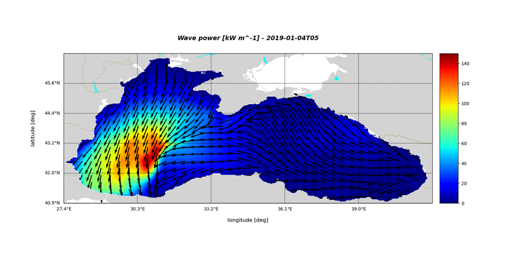 Wave power, Data visualization in Python, Matplotlib, Jupyter Notebook with Data form Copernicus Marine Service