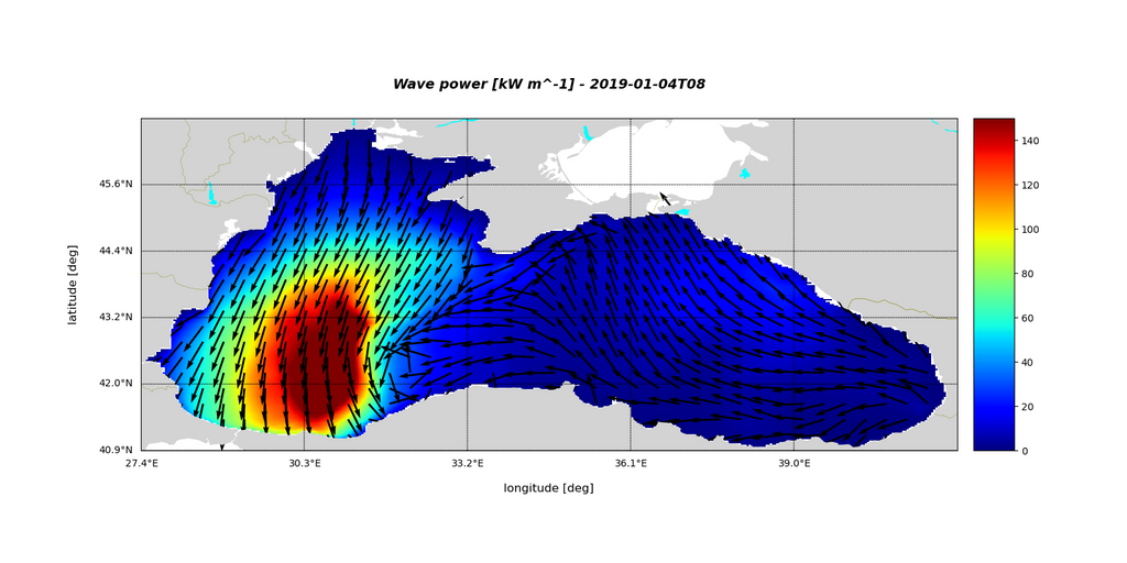 Wave power, Data visualization in Python, Matplotlib, Jupyter Notebook with Data form Copernicus Marine Service