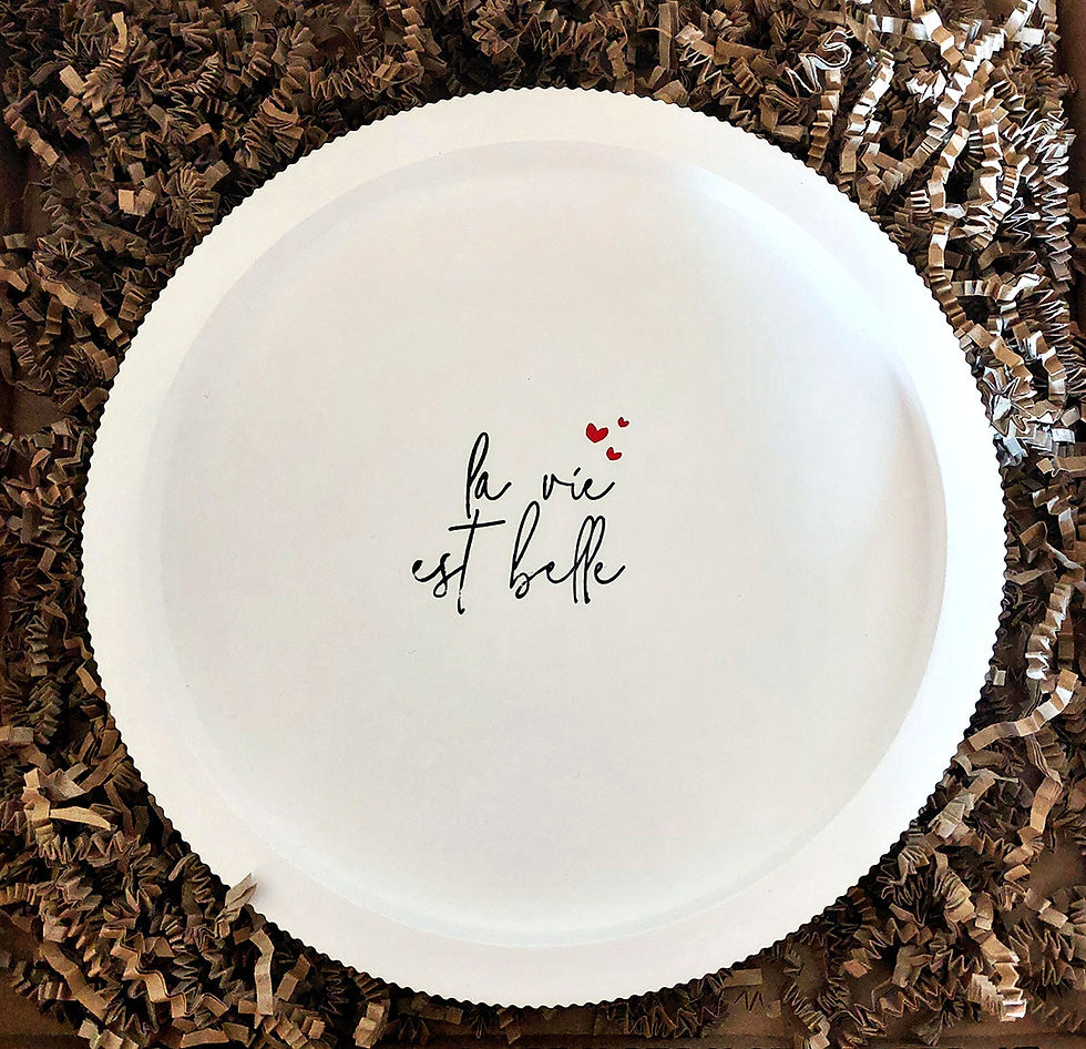 Plateau rond cannelé "La vie est belle"