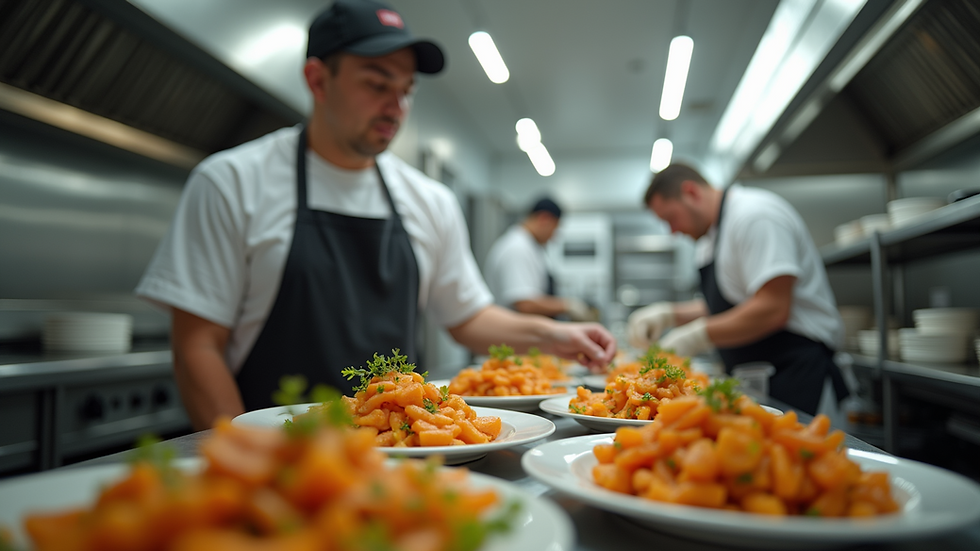 Eye-level view of a community kitchen serving hot meals