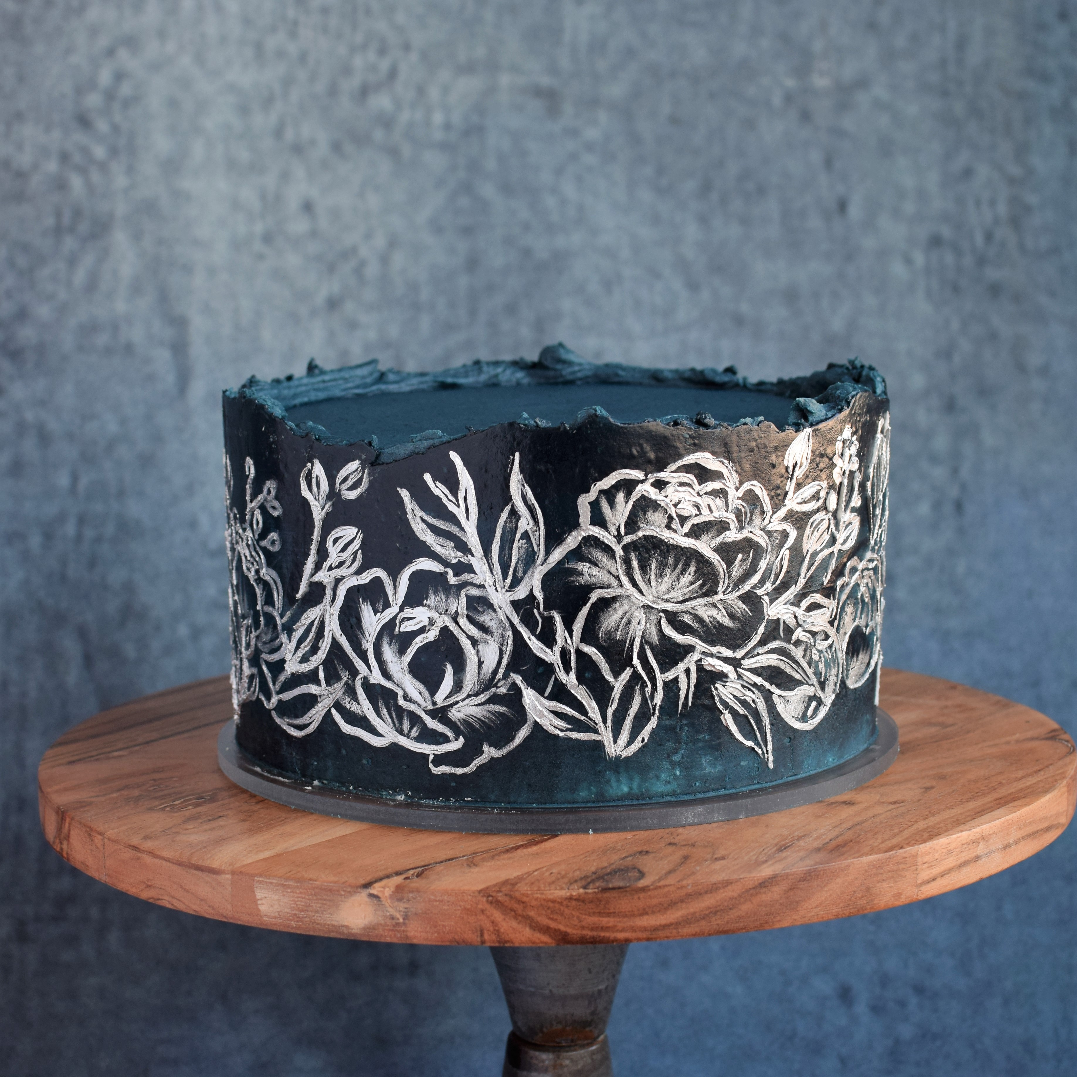 Buttercream Cake with Silver Flowers