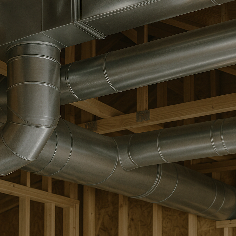 Image of duct work on a new construction rough in of equipment. Tinning, sheet metal professional example located in Gunnison and Crested Butte Co