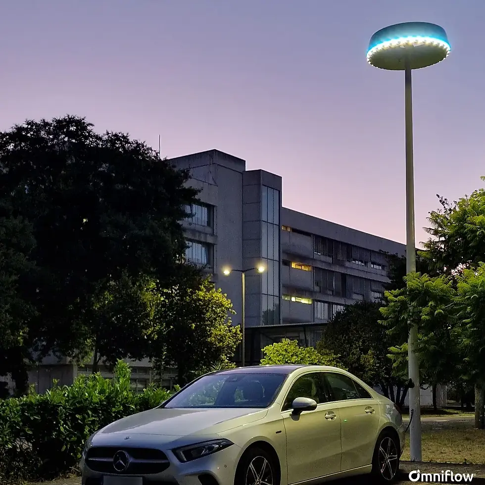 Carregamento de veículos elétricos em ambiente urbano com espaço limitado e restrições de infraestrutura.