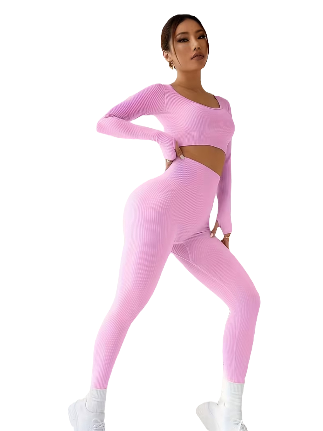 Pink Seamless Long-Sleeve Yoga Set