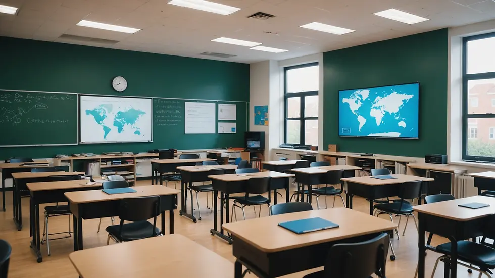 Close-up view of a classroom filled with interactive technology tools