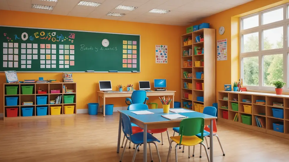 Eye-level view of a colorful classroom resource corner
