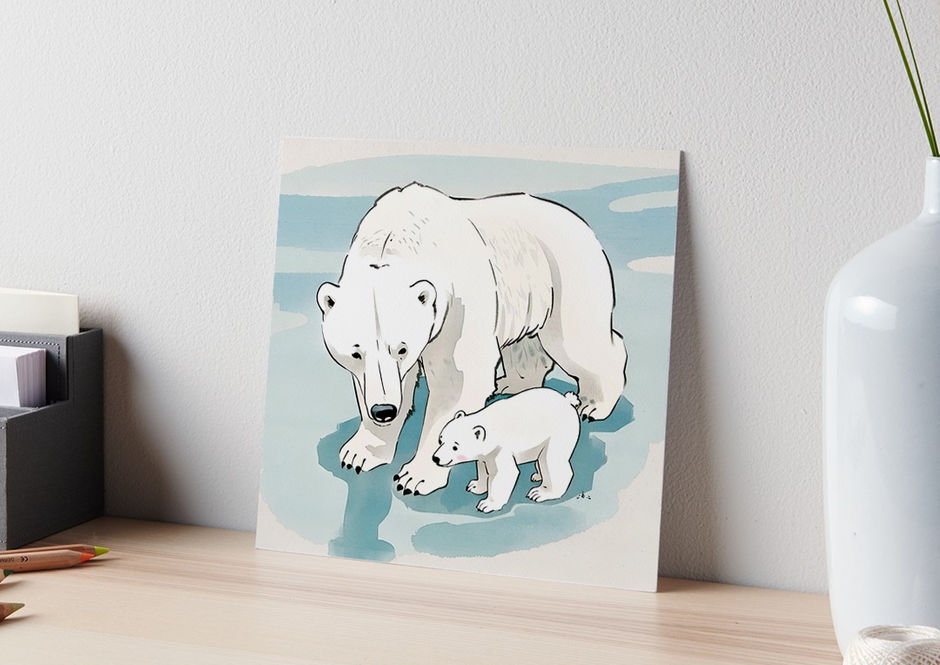 polar bear mama and cub printed on artboard