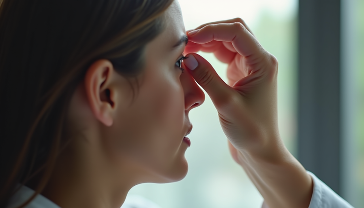 Close-up view of a therapist’s hand guiding a patient’s eye movement during EMDR therapy