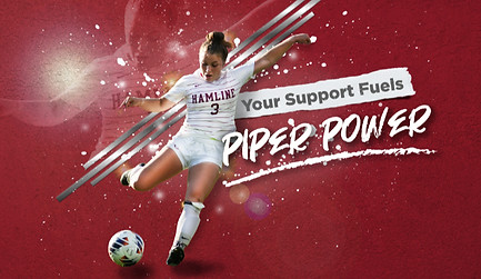 A high-design atheltics image of a soccer player from Hamline University