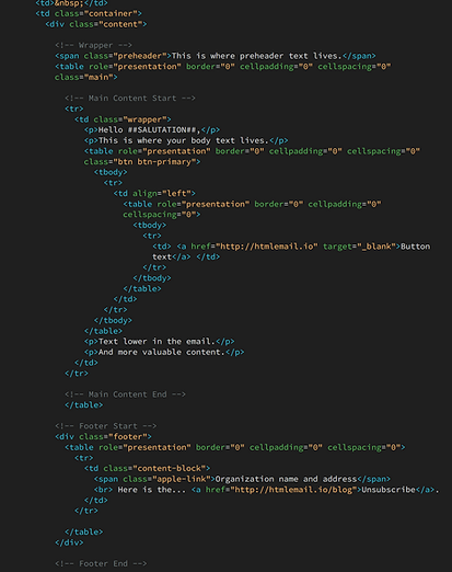 Screenshot of email code back end