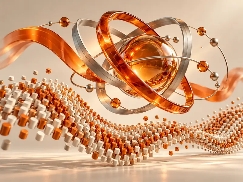 Cinema 4D motion graphics: orange kinetic rings, a twisting ribbon and a flowing field of cloned cylinders