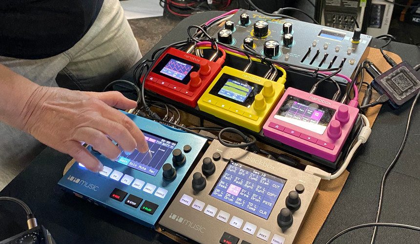Christine Higgins demos 1010Music's Nanobox collection: Fireball (wavetable synth), Lemondrop (granular synth), Razmatazz (fm drum machine), and Tangerine (sampler), along with the Bluebox mixer and Blackbox sampler.