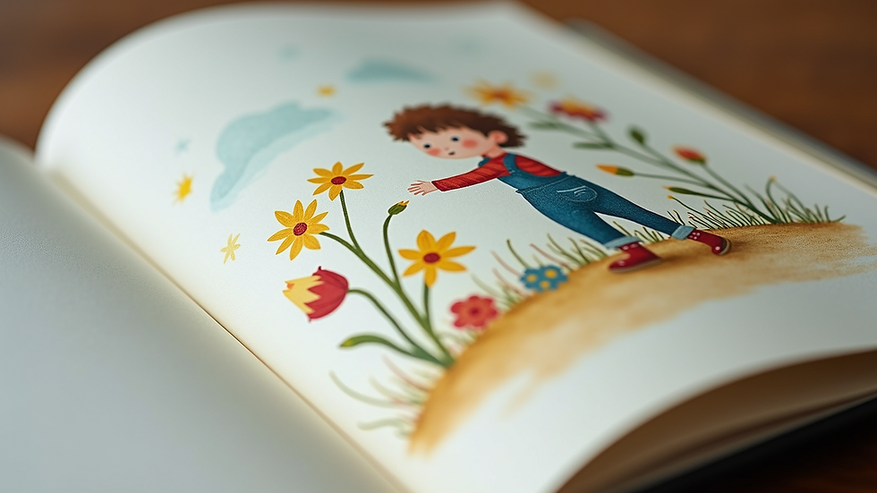 Close-up view of a colorful illustration for a children's book