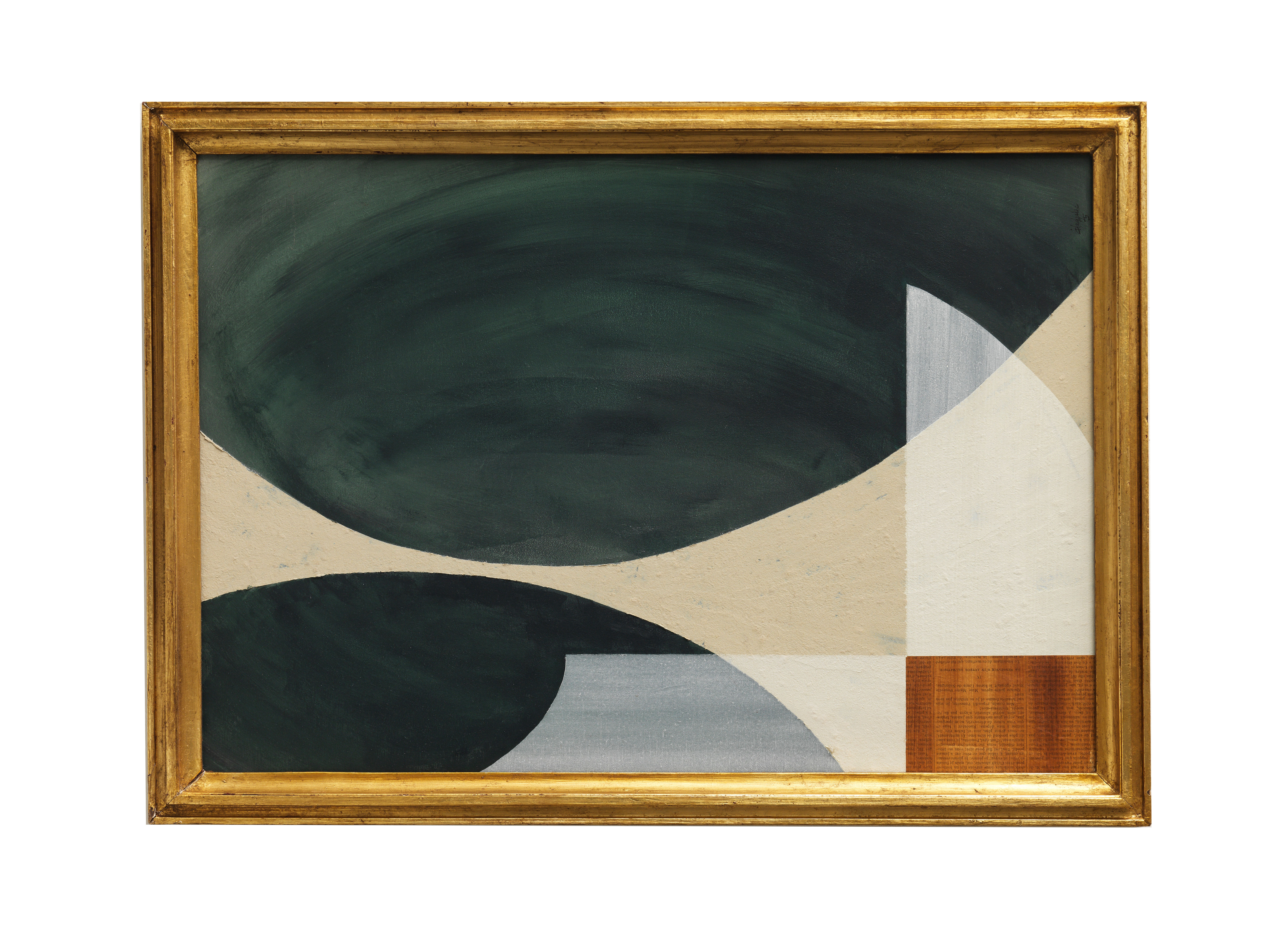 Mixed Media in dunkelgrün, cognac, taupe und weiss