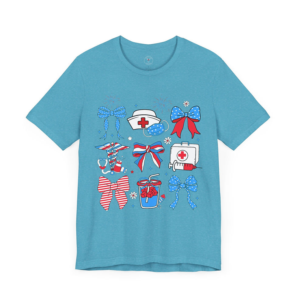 Miniatura: Red, White, & Blue Coquet Nurse Bows Unisex Jersey Short Sleeve Tee