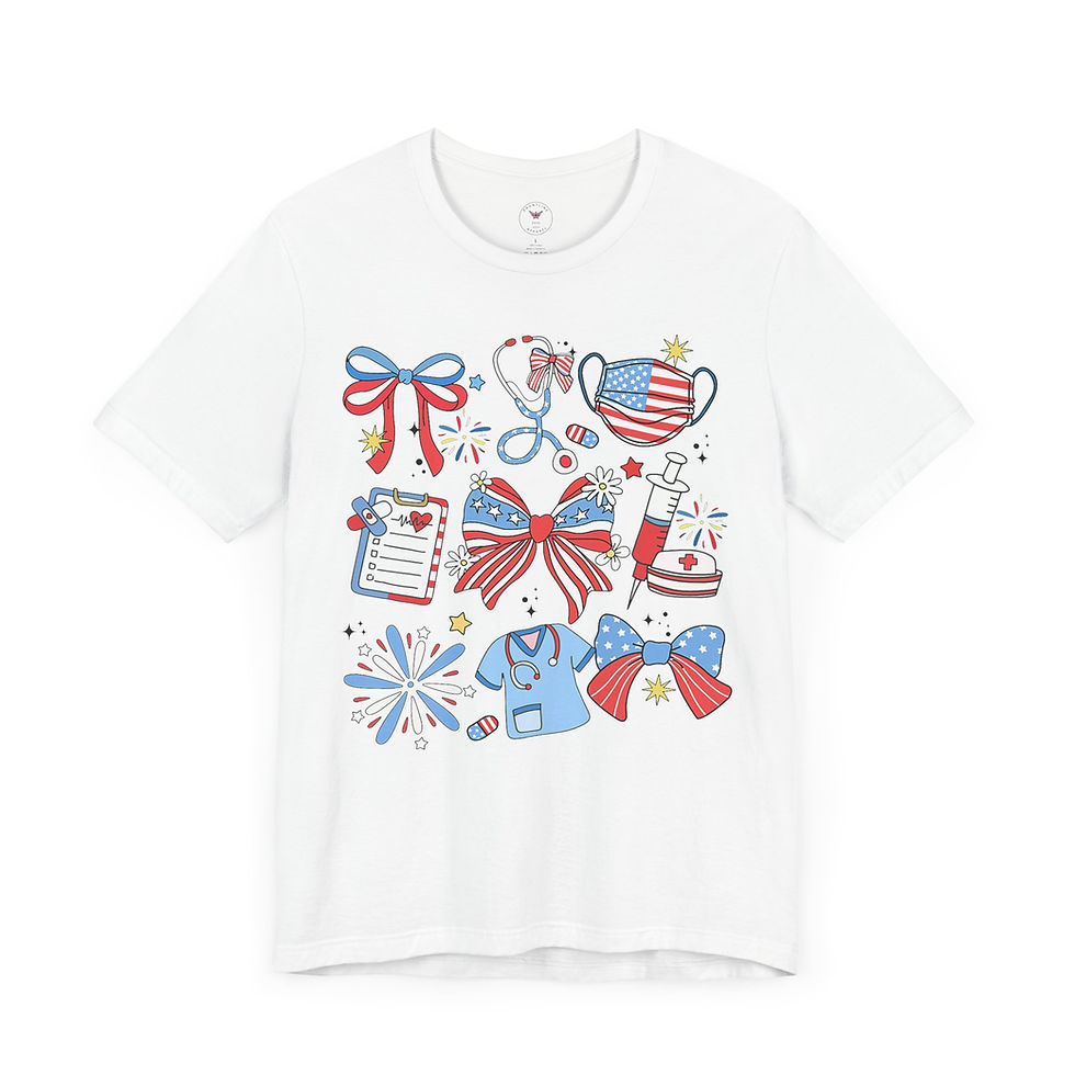 Miniatura: 4th of July Nurse Coquet Bows Unisex Jersey Short Sleeve Tee