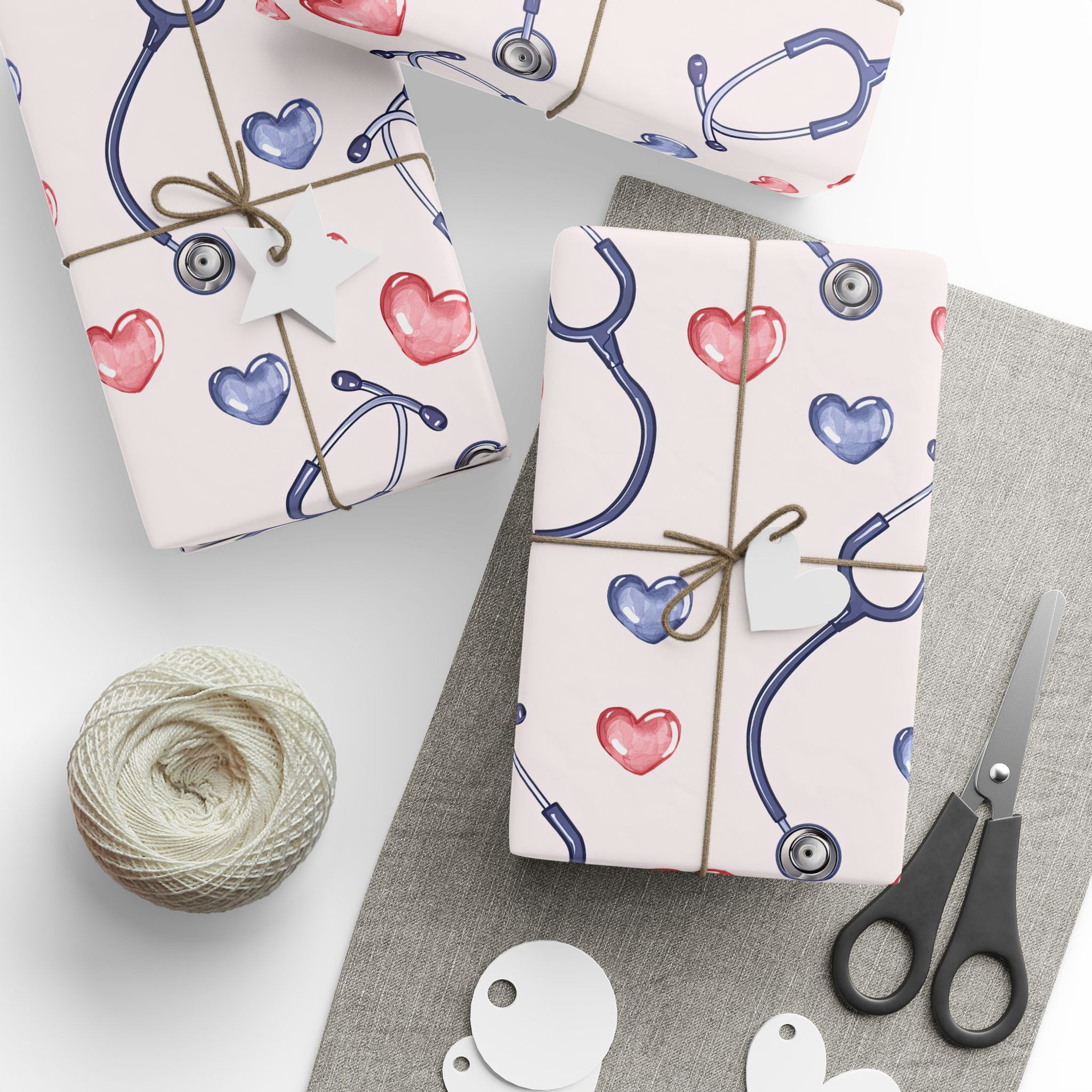 Hearts & Stethoscopes Wrapping Paper