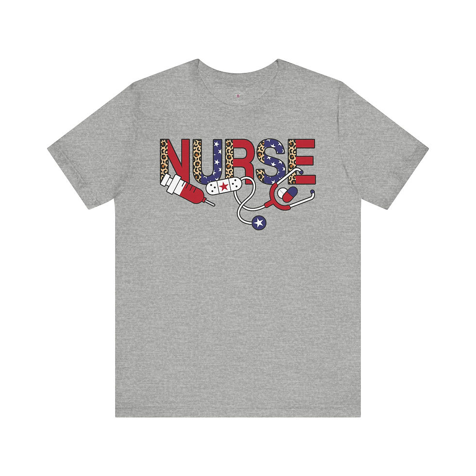 Miniatura: Red White & Cheetah Nurse Unisex Jersey Short Sleeve Tee