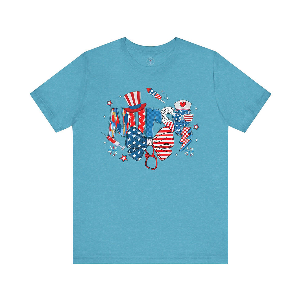 Miniatura: Patriotic Nurse Bow Unisex Jersey Short Sleeve Tee