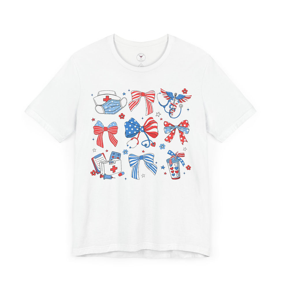 Miniatura: Red, White, & Blue Nurse Coquet Bows Unisex Jersey Short Sleeve Tee
