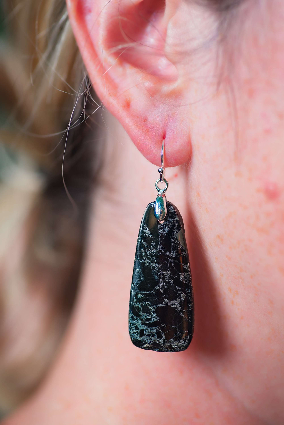Thumbnail: Black Imperial Jasper & Pyrite Gemstone Earrings 