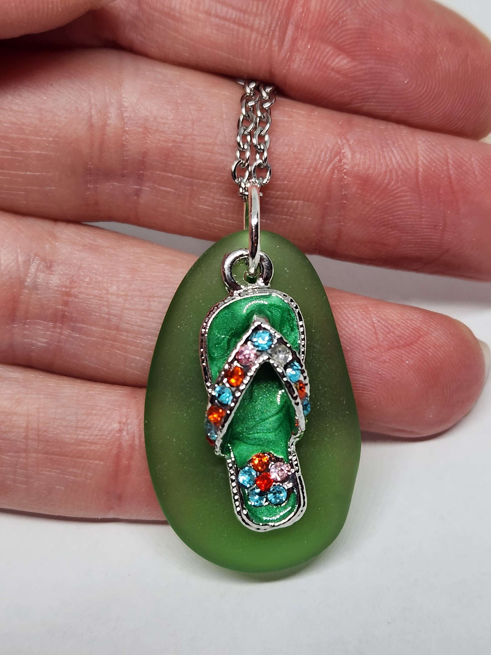 Thumbnail: Flip Flop Sea Glass Pendant Necklace 