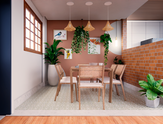 Sala de jantar terracota para projeto de interiores em BH