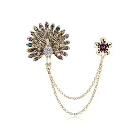 Thumbnail: Korean British Style Crown Bird Brooch Cross Suit Tassel Chain Lapel Pin Angle