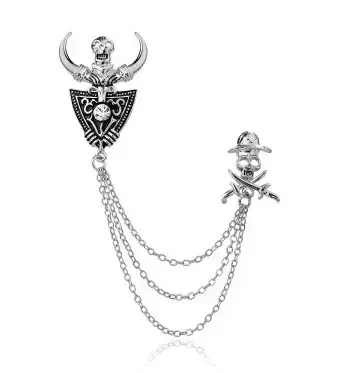 Thumbnail: Korean British Style Crown Bird Brooch Cross Suit Tassel Chain Lapel Pin Angle