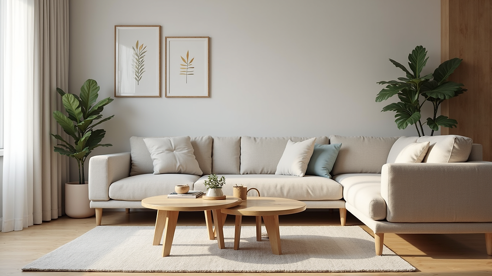 Eye-level view of a clean and well-organized living room in a vacation rental