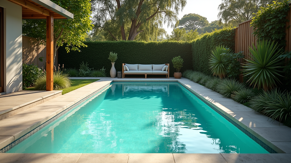 High angle view of a well-maintained backyard with a swimming pool