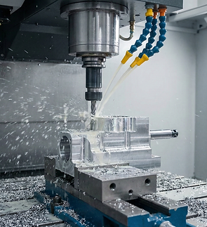 High-speed CNC aluminum machining with flood coolant and custom pneumatic production fixturing
