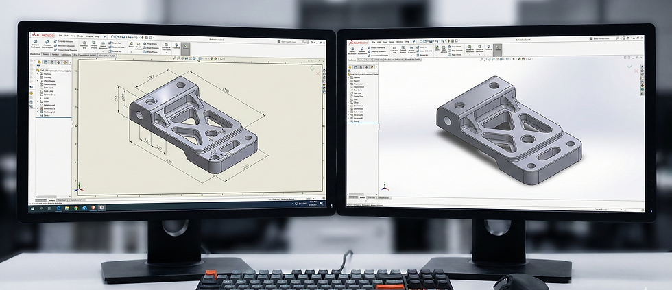 Engineering work center with dual monitors and SolidWorks 