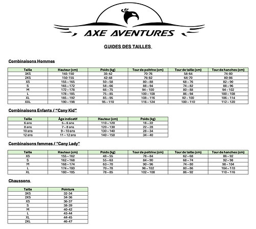 Image: Guide tailles combinaisons
