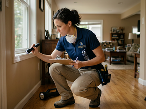 a female home inspector going through a house inspecting it