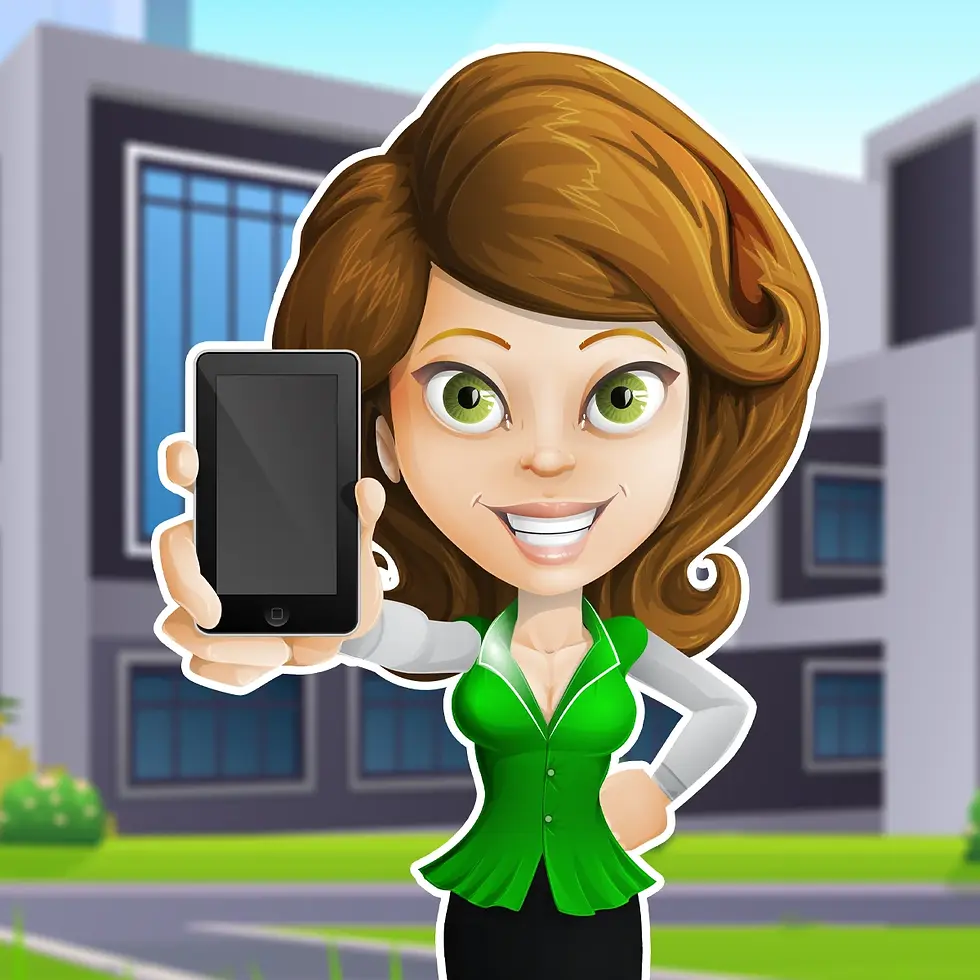 Siren Stories, Andromeda's Family. A cartoon woman with brown hair and green eyes is holding up a smartphone in front of her.