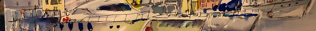 Painting of ships in a harbor