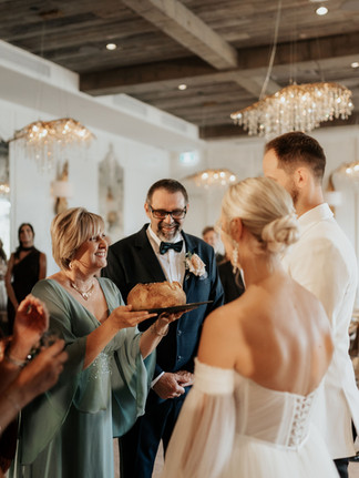 reception entrance elora mill grand room bride and groom first dance