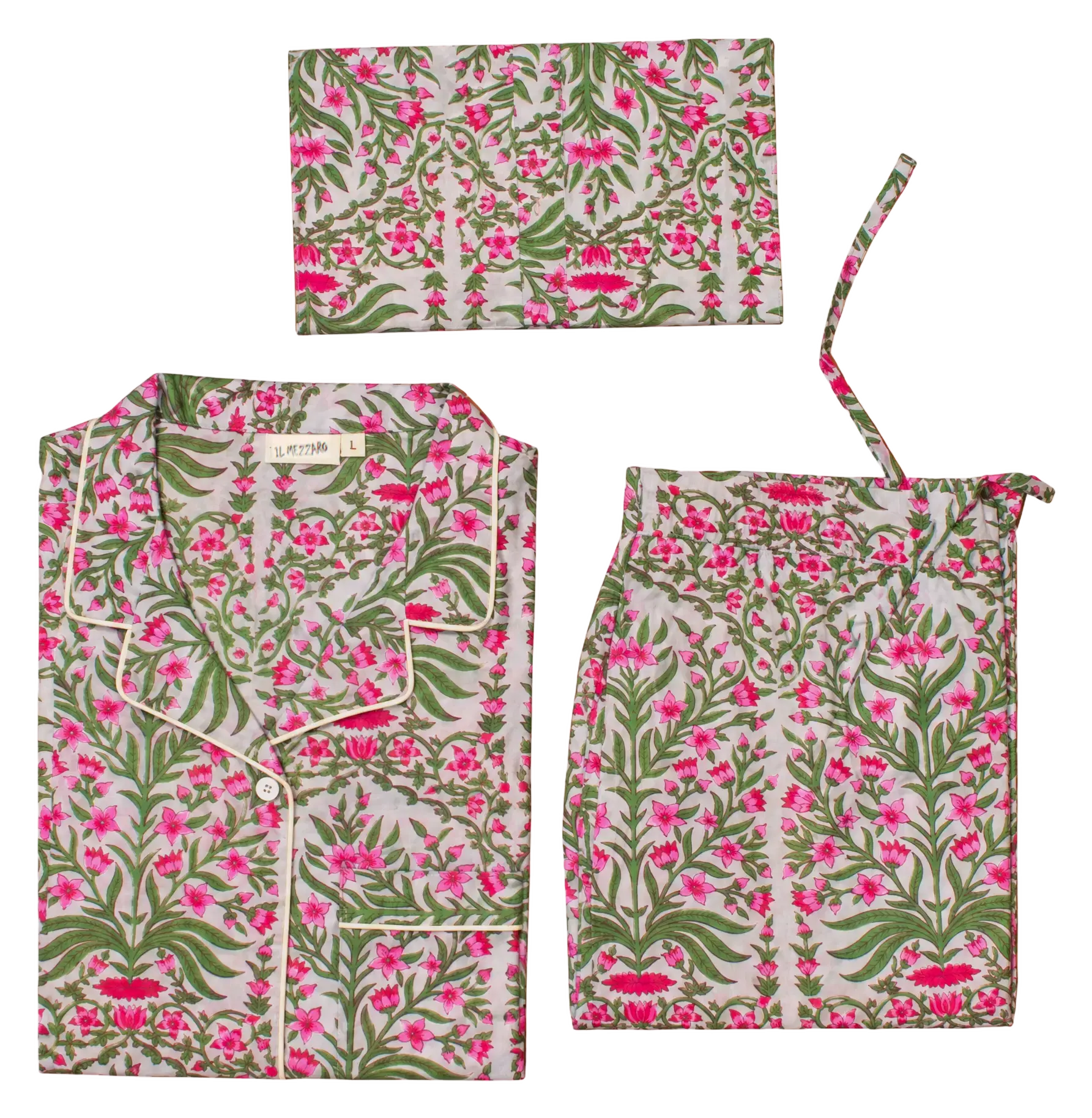 Pigiama in Cotone con Pochette "Roseto" Grigio Perla