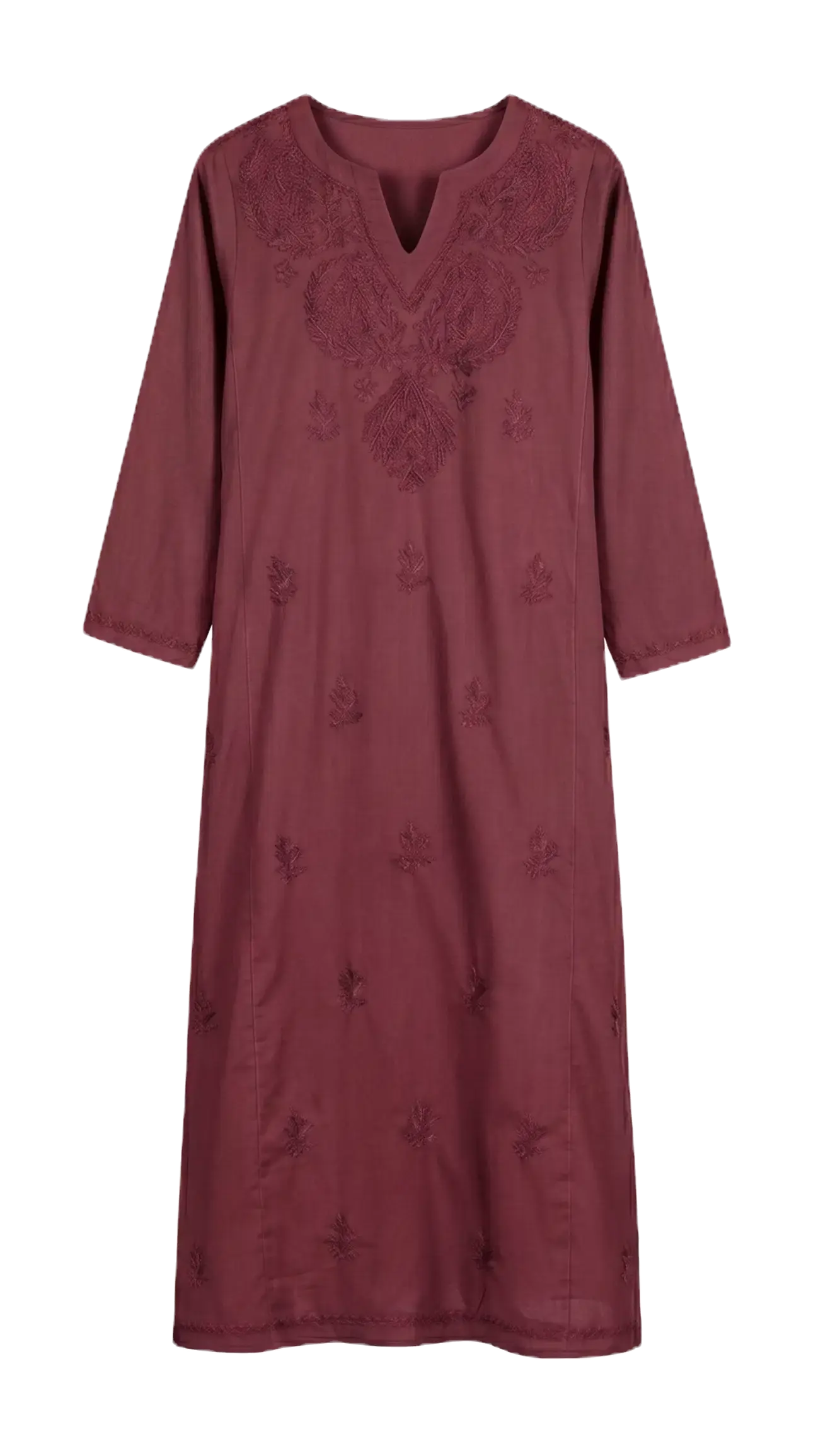 Caftan en Coton Brodé Taille Unique "Rouge Grenat"