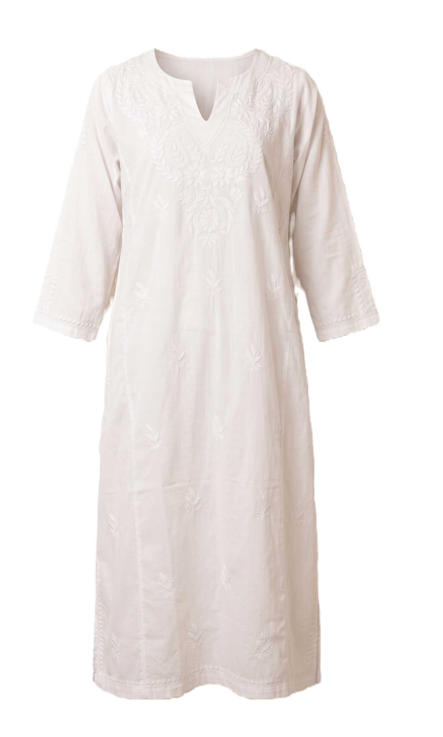 One Size Embroidered Cotton Kaftan "Bianco Etereo"