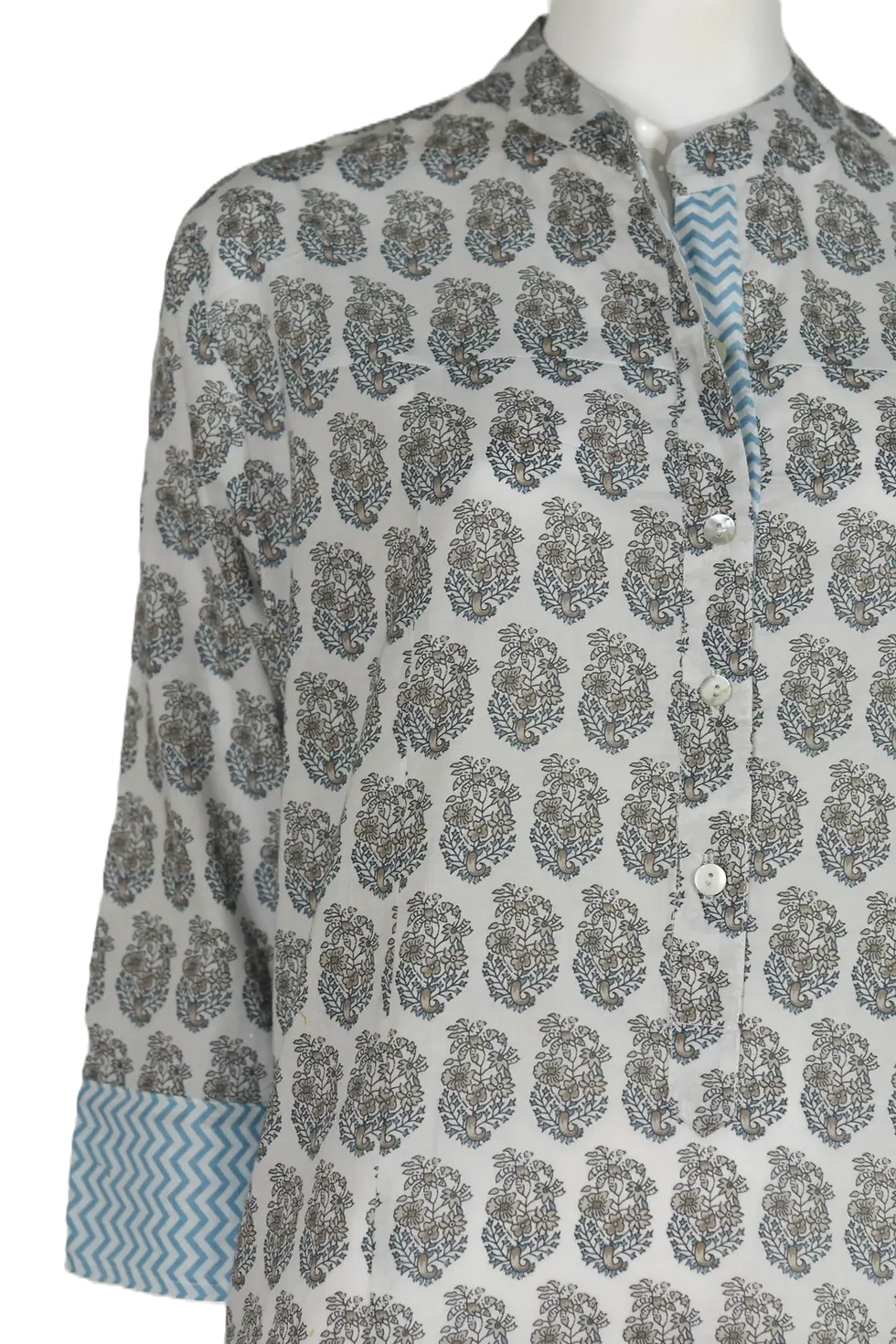 Thumbnail: Cotton Tunic-Blouse "Aura White and Indigo"