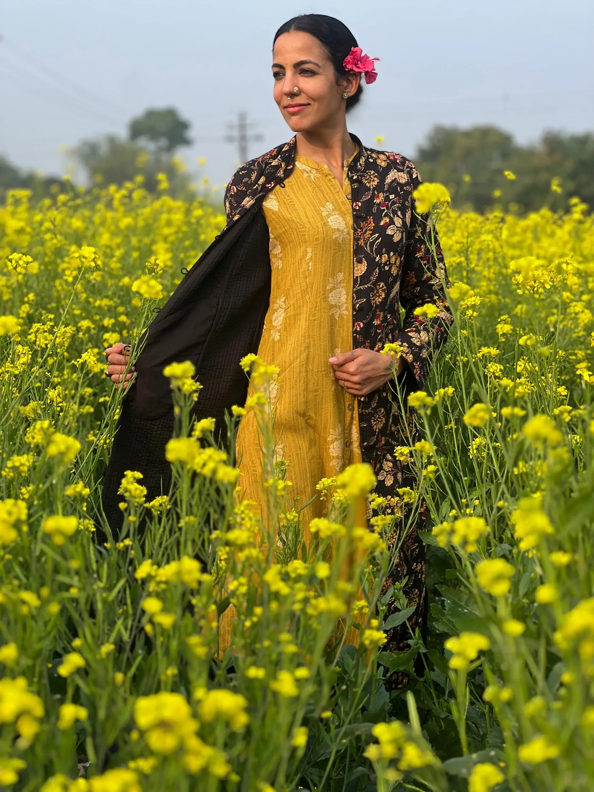 Daya Coat ~ Black Floral