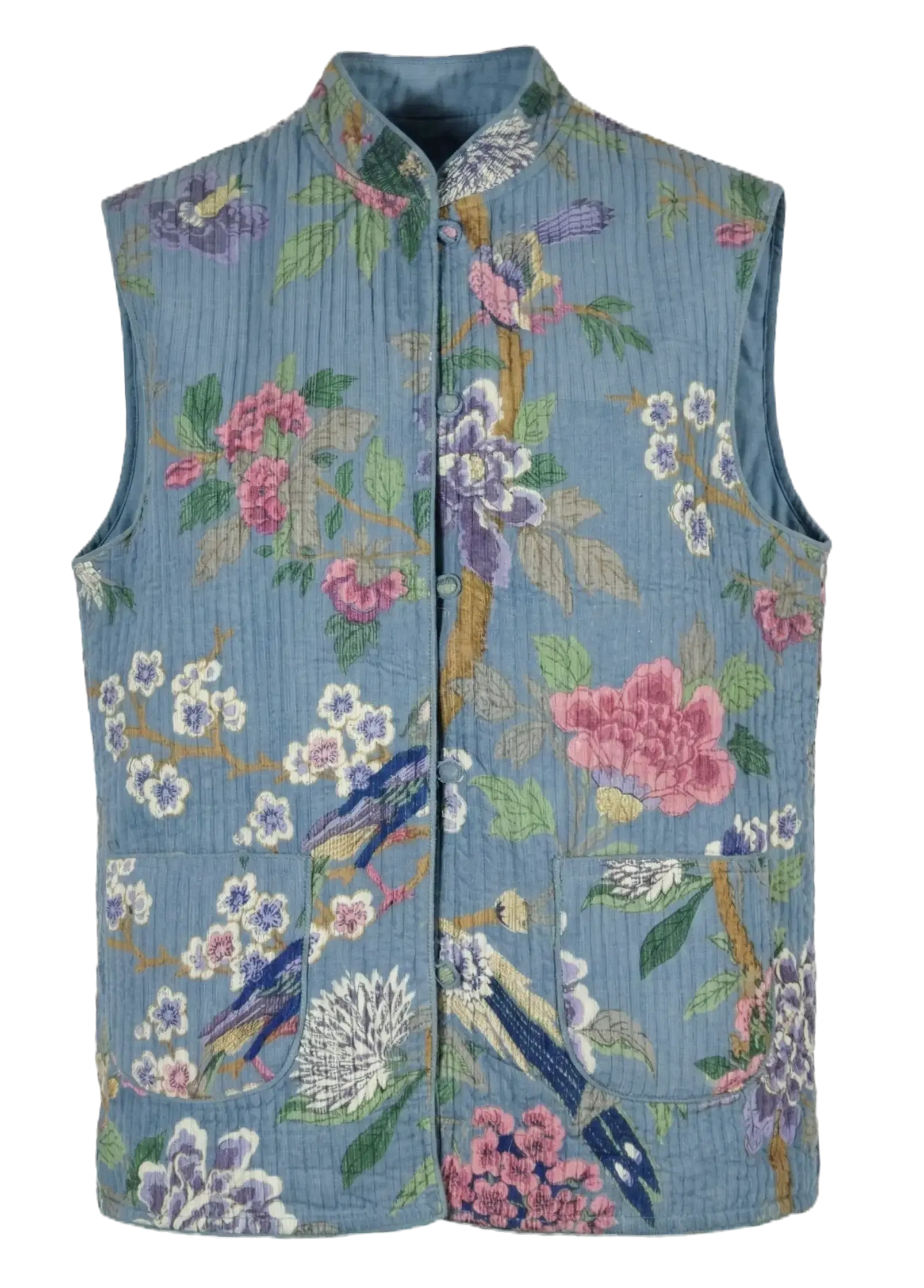 Reversible Ribbed Velvet Gilet "Floral Tapestry"
