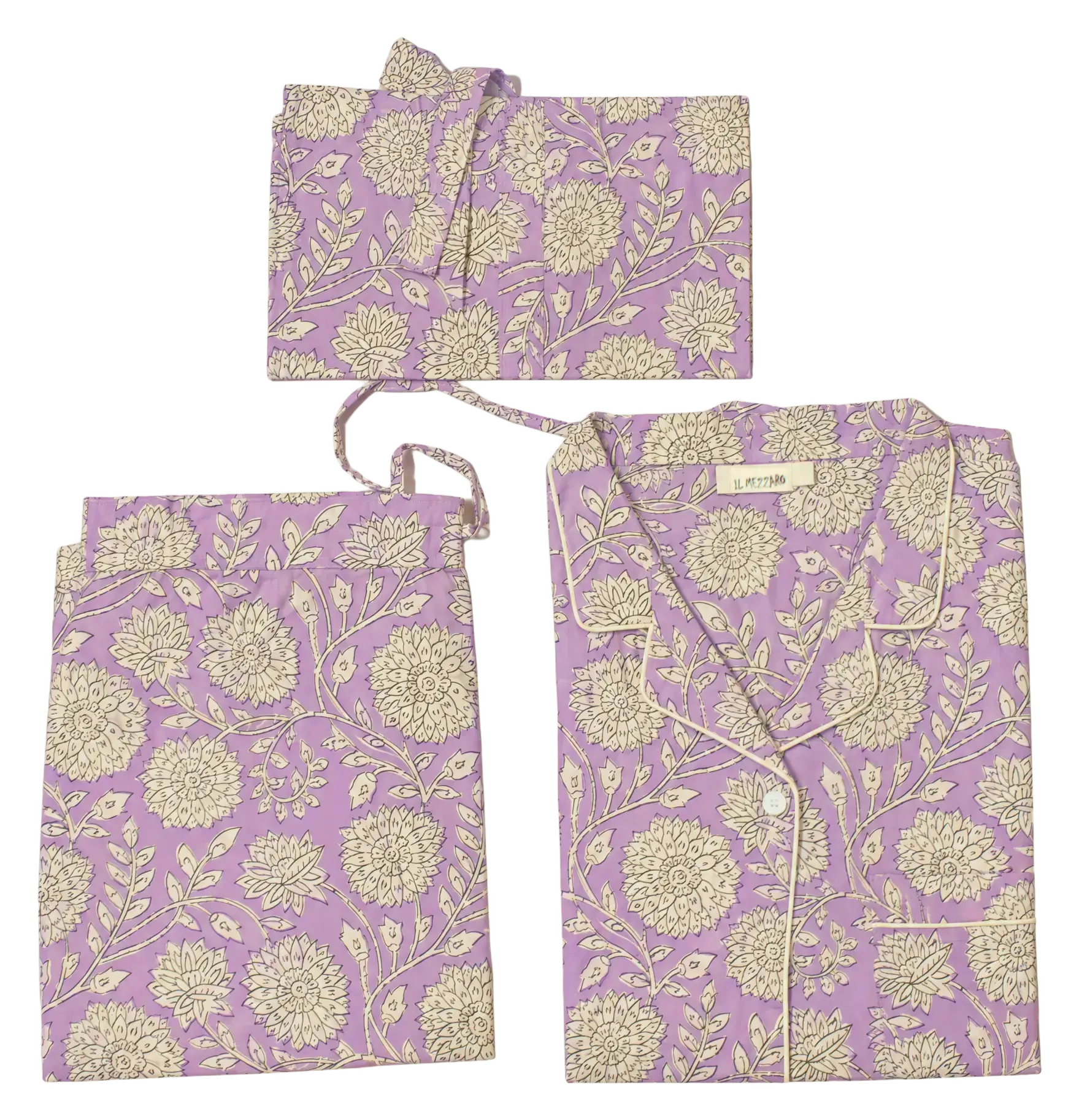 Pyjama en Coton avec Pochette "Crisantemo" Lilas