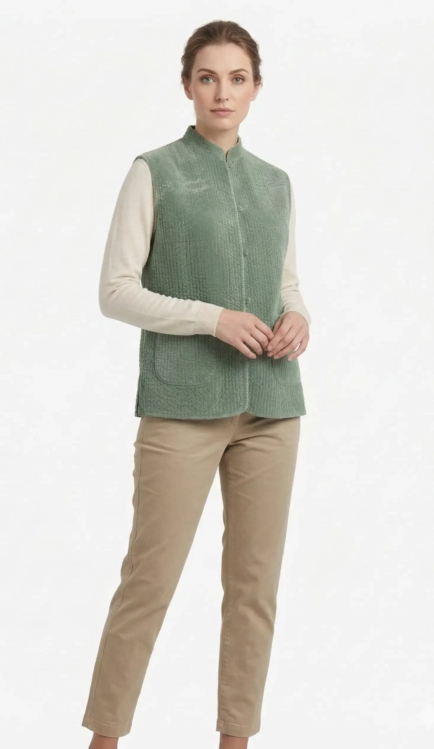 Reversible Velvet and Cotton Gilet "Sage Velvet"