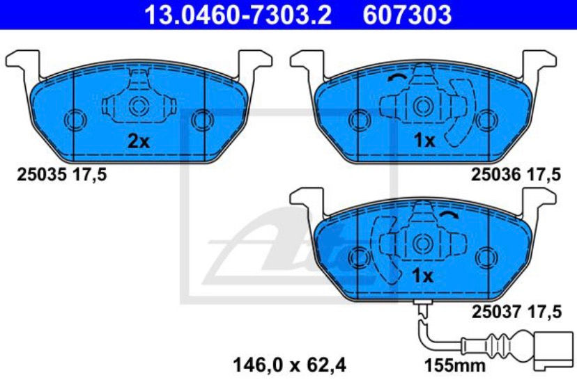 607303 PASTIGLIE FRENO ANTERIORI AUDI SEAT VW